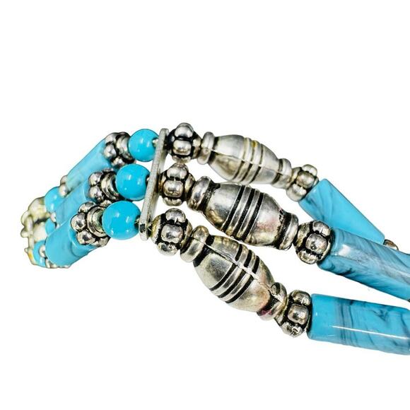 Premier Designs Bracelet Three Strands Blue Multi-Shape Beads Silver Plated 7.5" - Picture 5 of 13